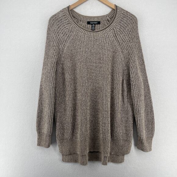 ELLEN TRACY Sweater XL Linda Allard Pullover Cotton Blend Tunic Hi Low Brown VTG - Picture 1 of 14